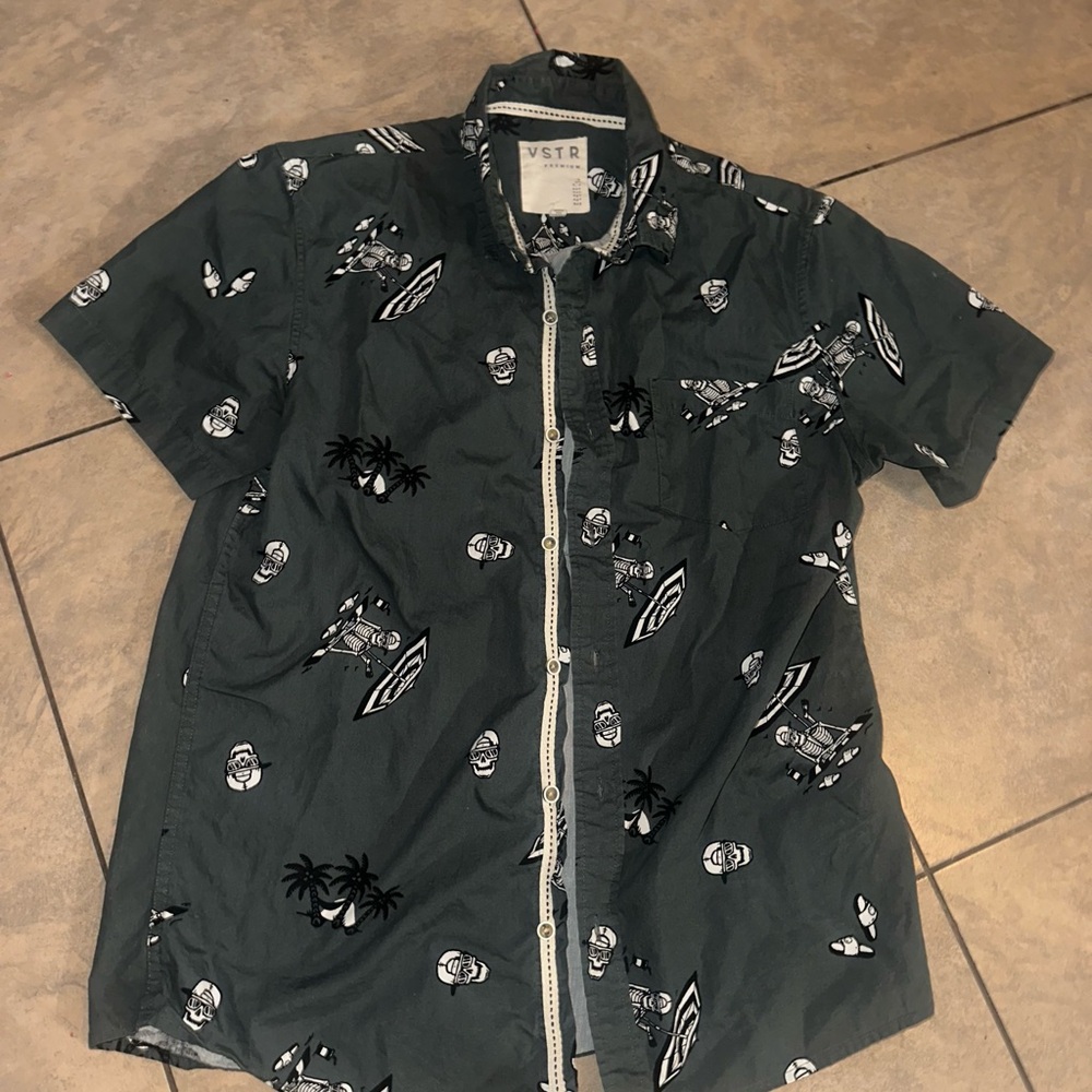 VSTR Men's Dark Green Patterned Casual Shirt